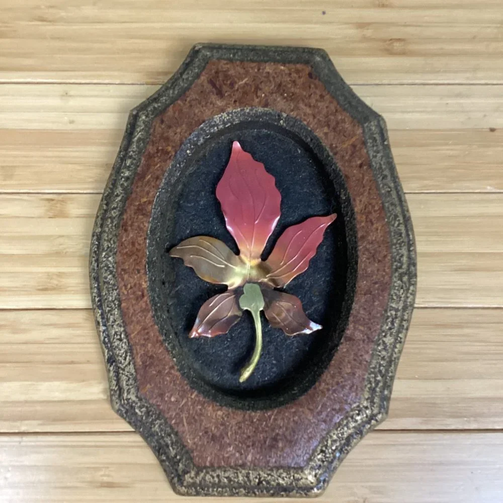 Metal Leaf & Mushroom Wooden Framed Wall Hanging